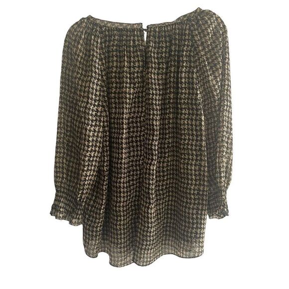 Soft Surroundings Ines Black Tan Metallic Blouse Top Women’s Large Houndstooth - Picture 6 of 9